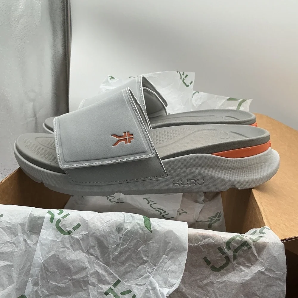 KURU KIVI Mens Grey Orange Adjustable Strap Comfort Slide Sandals Size 11